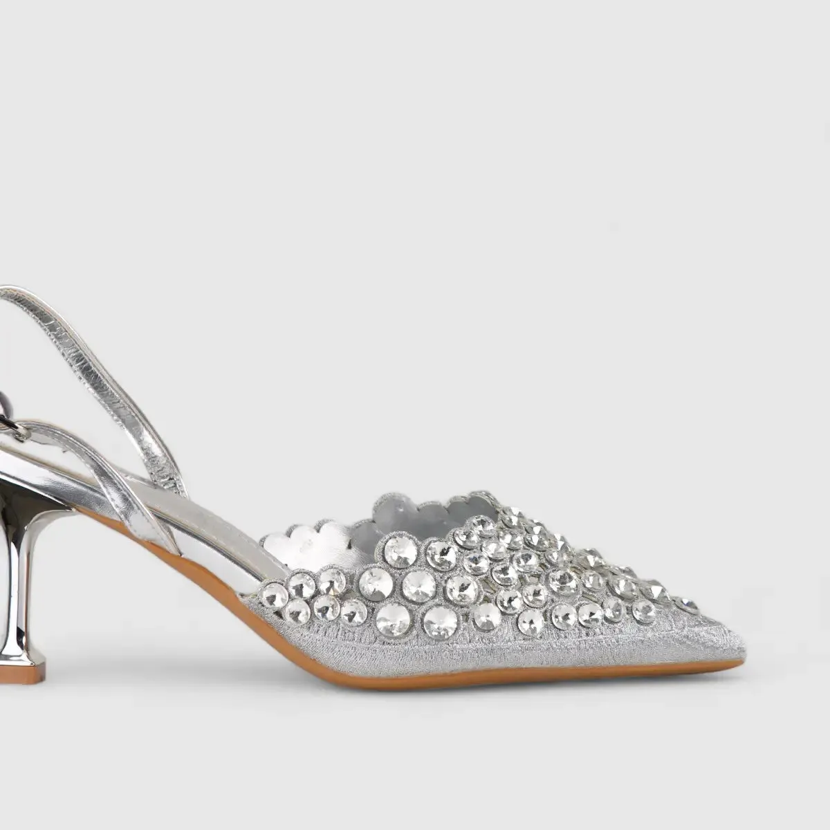 Bulbul Evening Slinback Short Heel Silver LI009