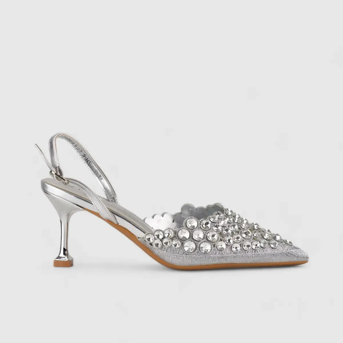 Bulbul Evening Slinback Short Heel Silver LI009