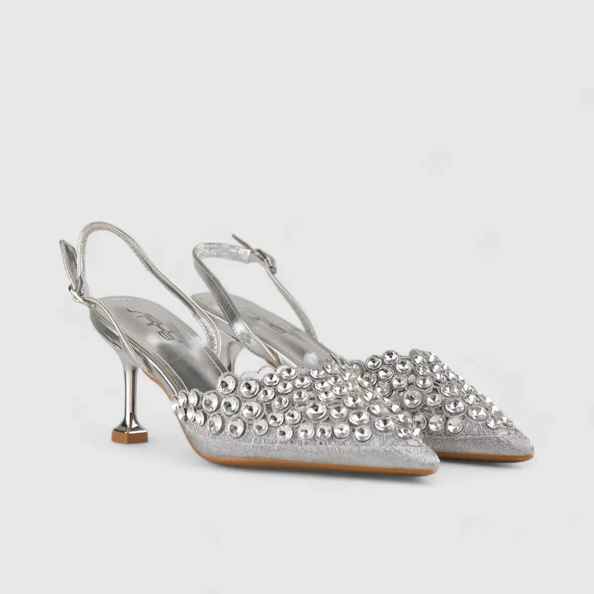 Bulbul Evening Slinback Short Heel Silver LI009