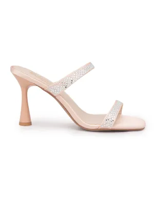 Champagne Strap Embellished Heels