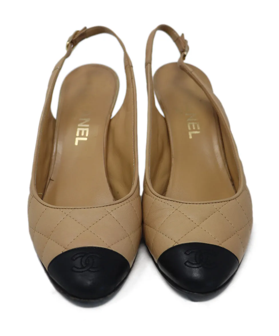 Chanel Beige & Quilted Leather Slingbacks sz 8