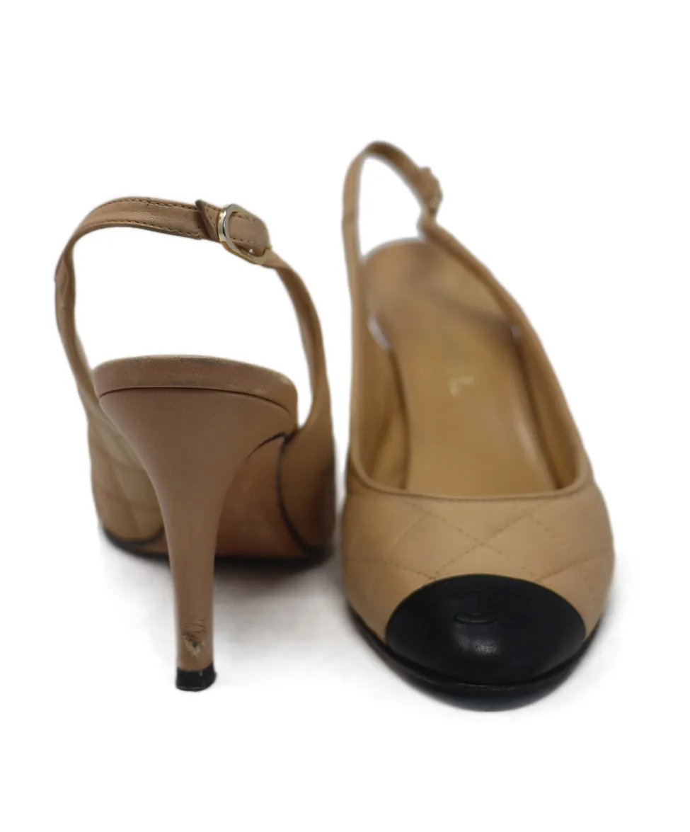 Chanel Beige & Quilted Leather Slingbacks sz 8
