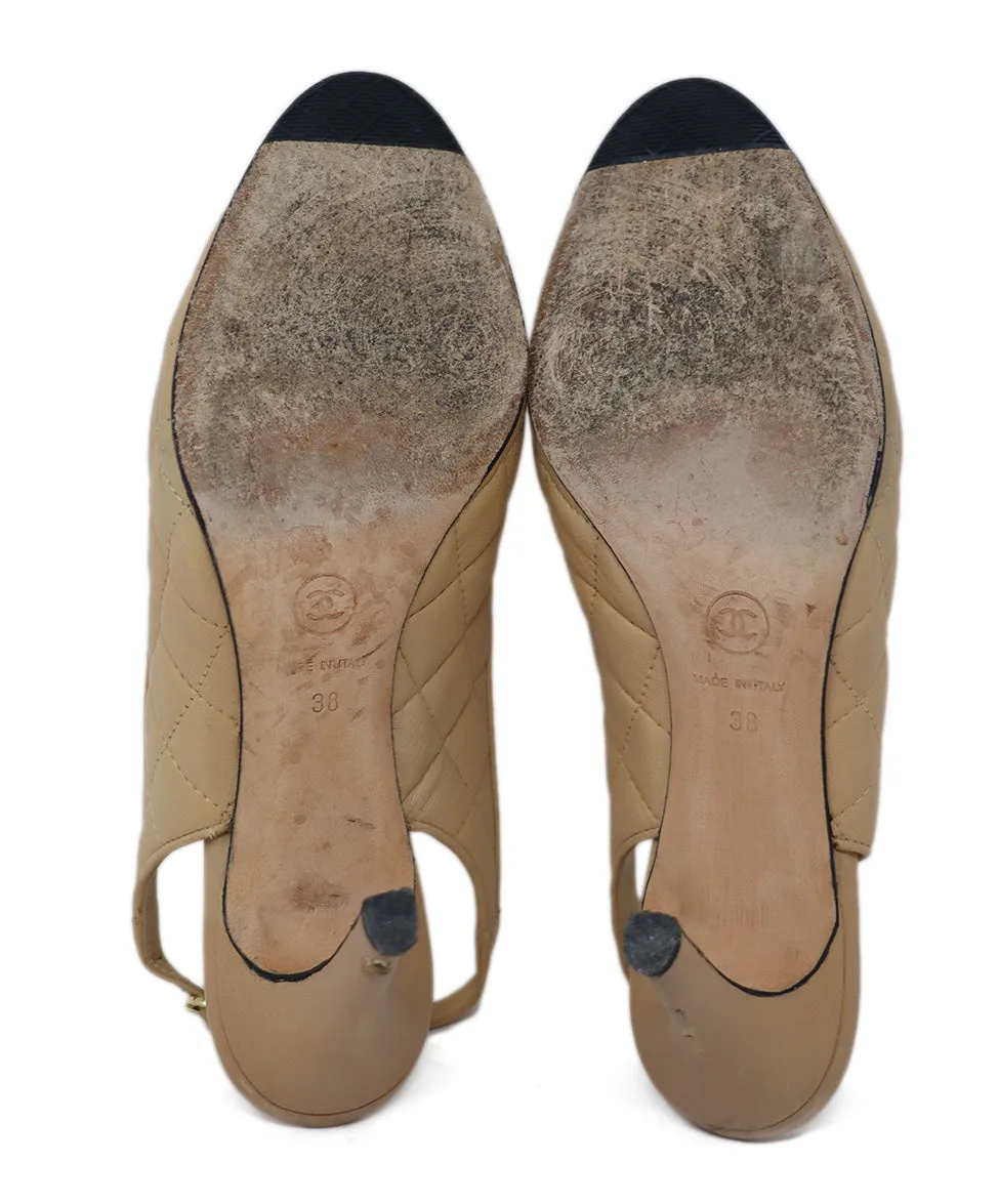 Chanel Beige & Quilted Leather Slingbacks sz 8