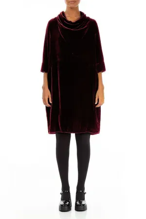 Cowl Neck Magenta Silk Velvet Dress