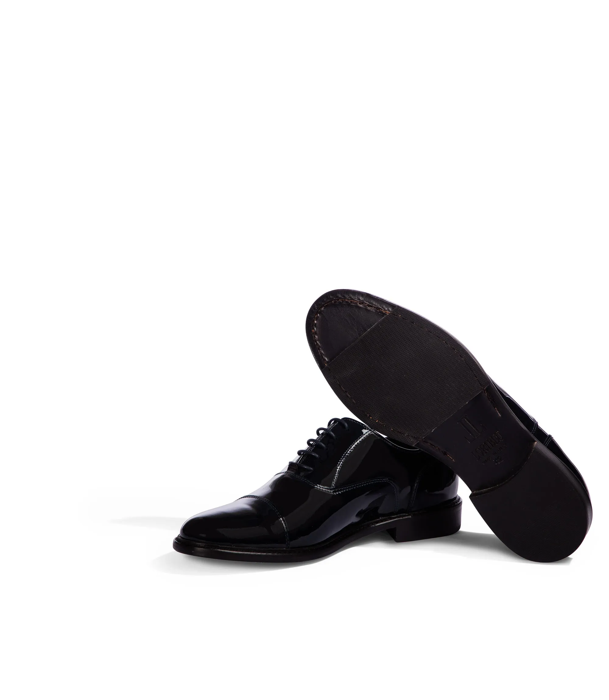 Dark blue patent leather oxford shoes