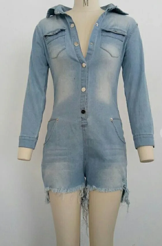 Distressed Denim Romper