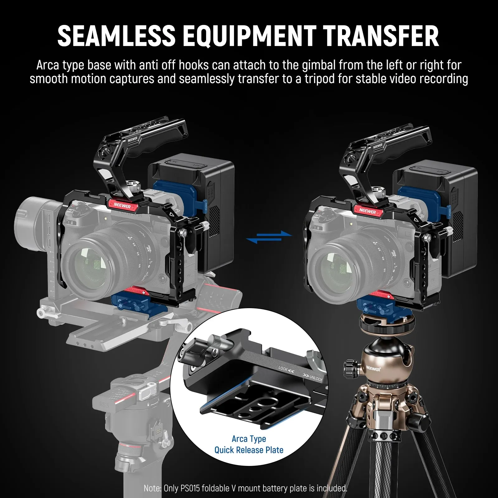 Foldable v Mount Battery Plate for Rs4 Rs3 Gimbal & Tripod Arca Camera Baseplate Lightweight Dslr Video Rig