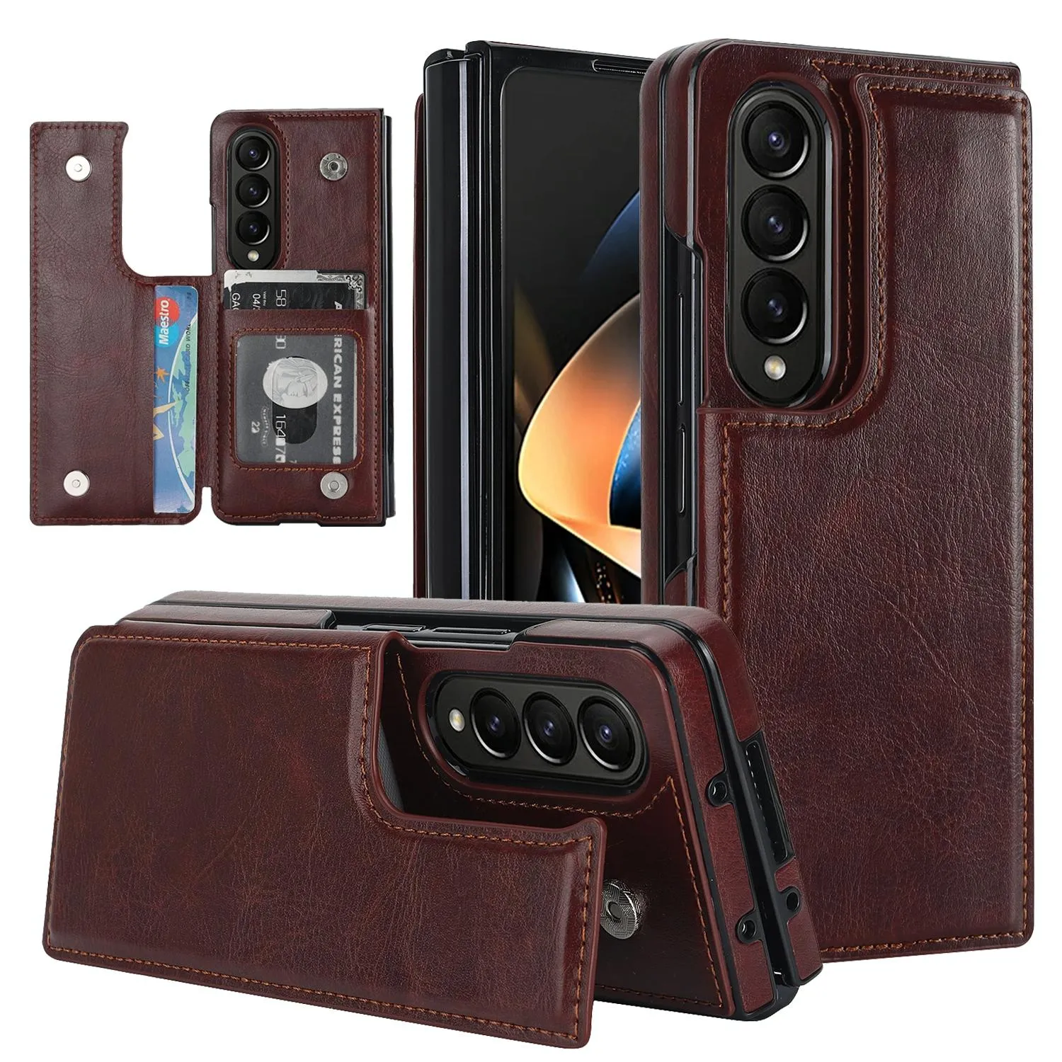 For Samsung Galaxy z Fold4 5G Foldable Phone Case with Double Buckle Card Slot