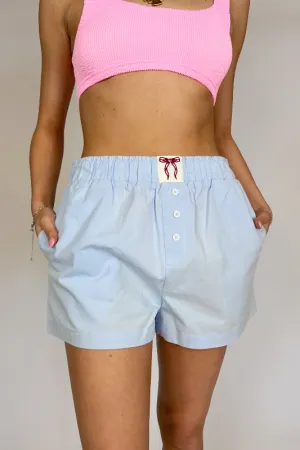 High Waisted Boxy Shorts-Light Blue
