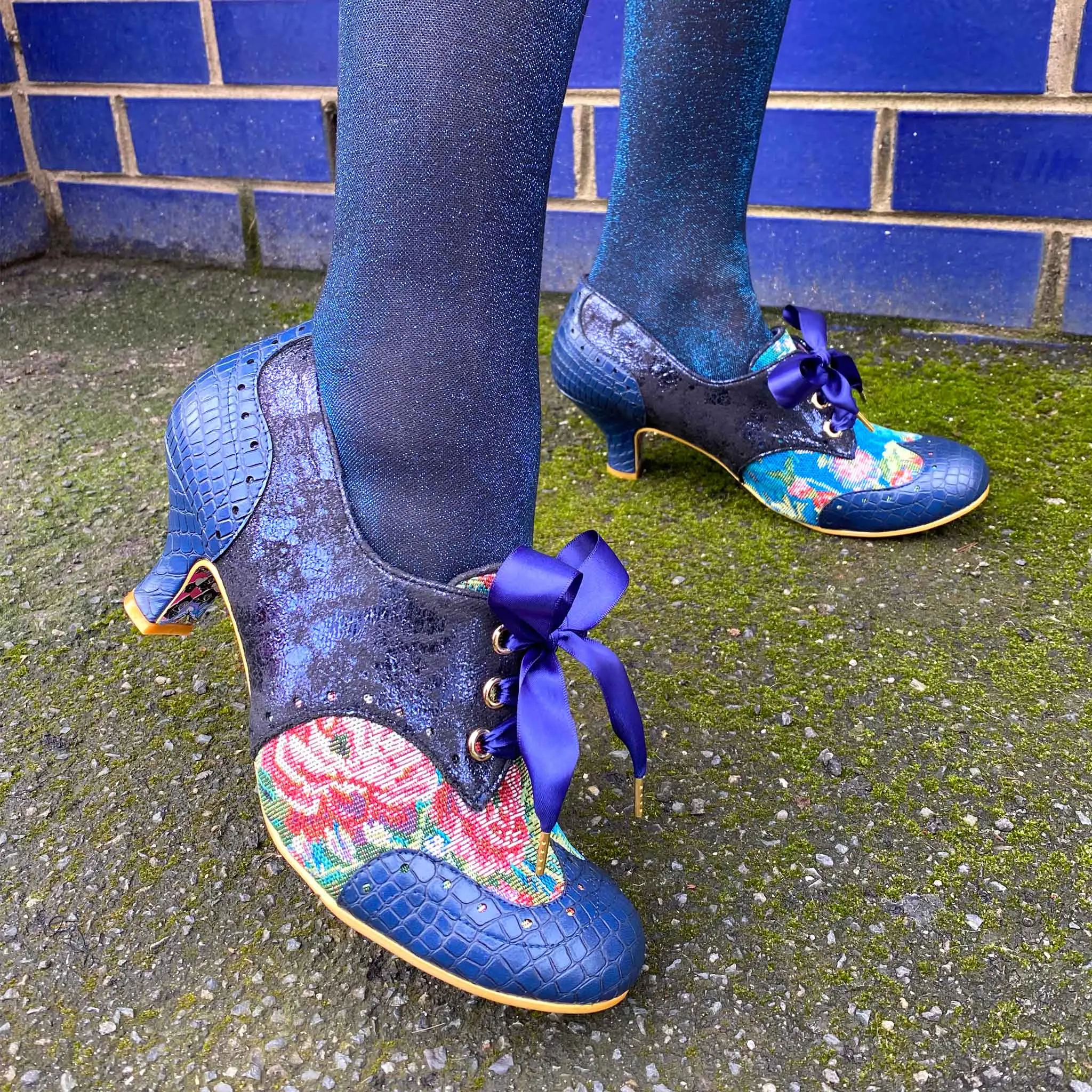 Irregular Choice Women's 4136-82 Cobbles Lace-Up Heel Shoes Blue Floral
