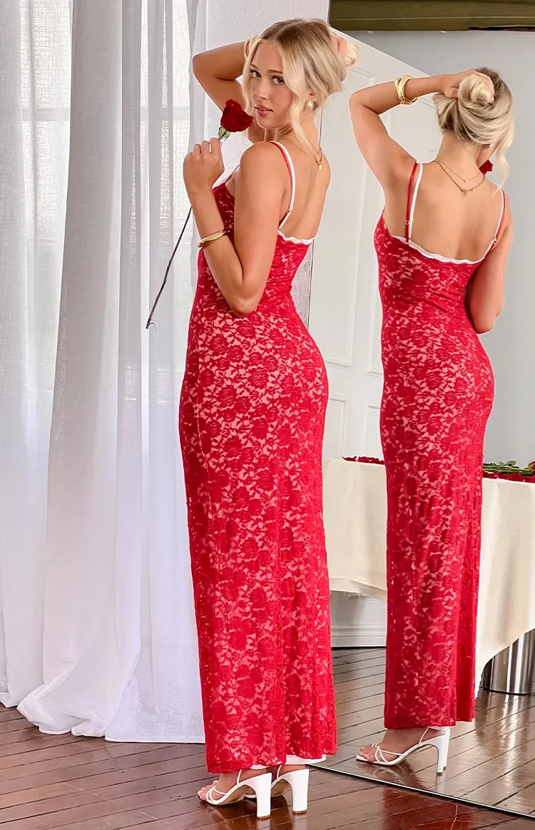Kata Red Lace Maxi Dress