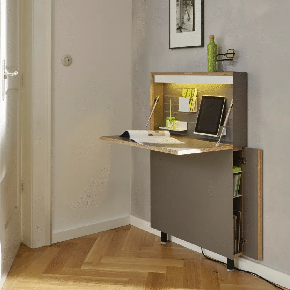 Mueller Flatmate Wall Desk (build-in led   1 socket   2 usb-port), Anthracite