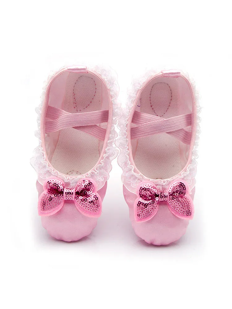 Practical Dance Shoes Satin Lace Bow Ballet Shoes