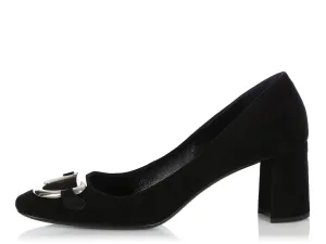 Prada Black Suede Block Heel Pumps