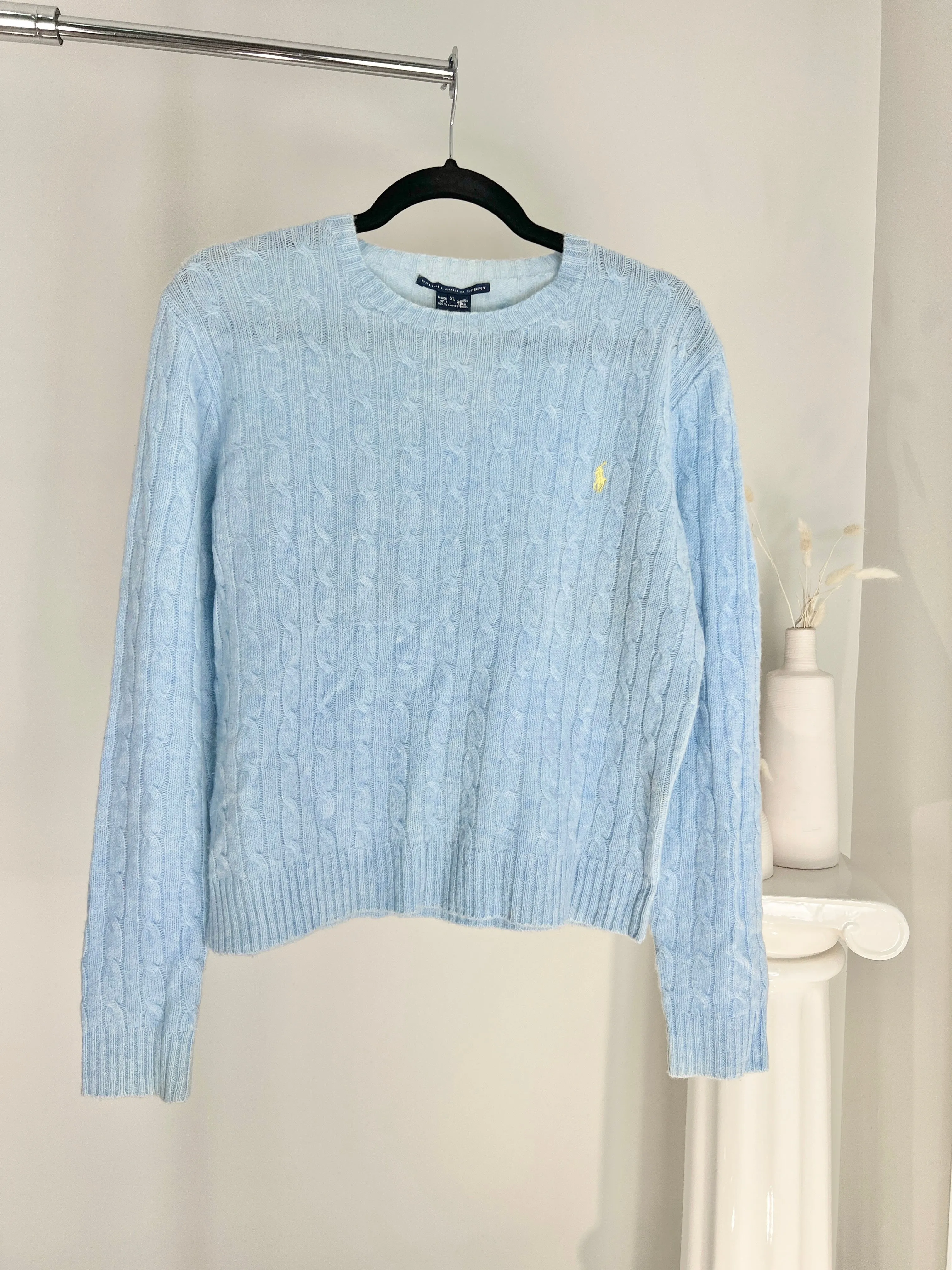 VINTAGE BABY BLUE RALPH LAUREN CABLE KNIT SWEATER