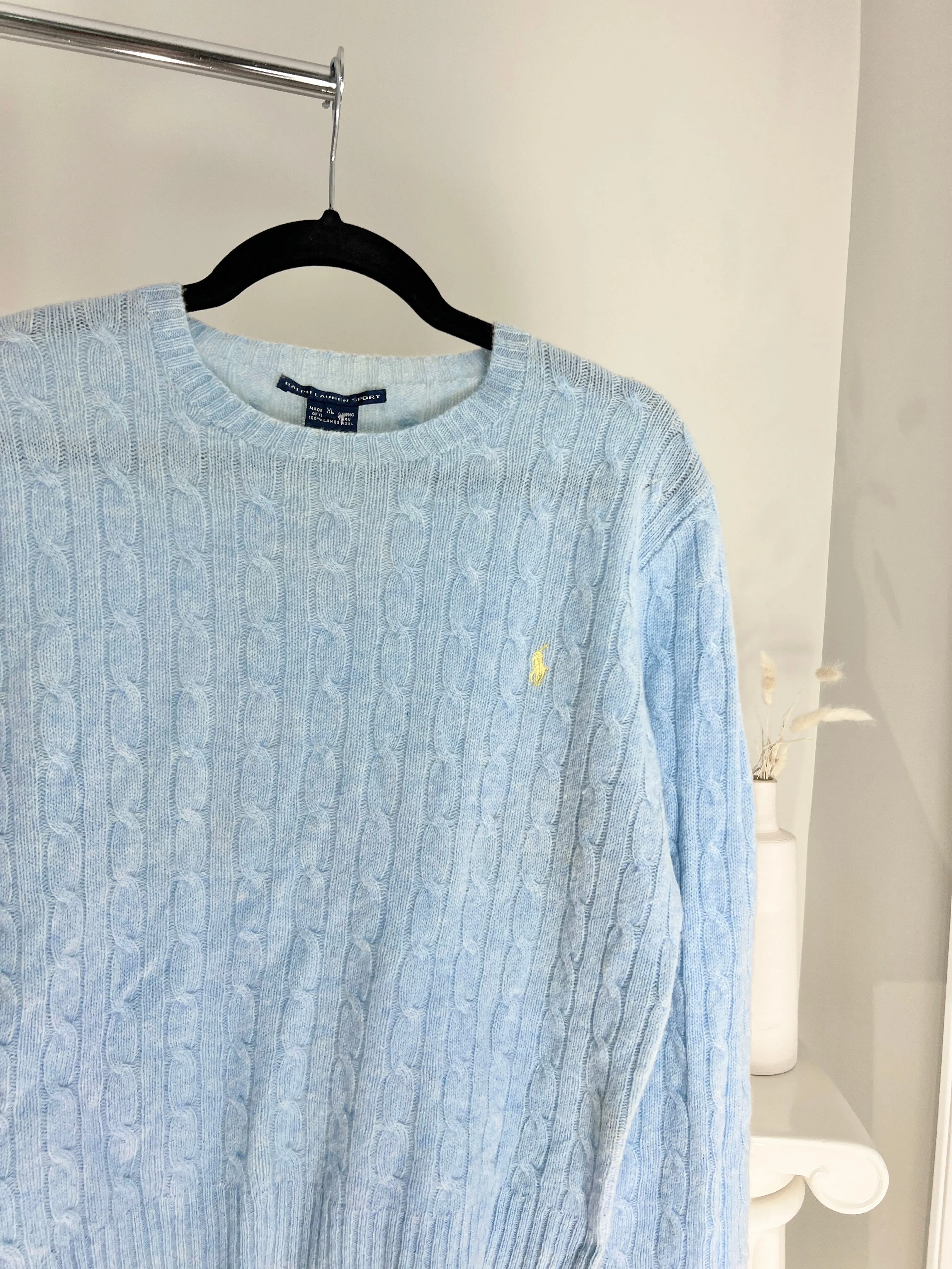 VINTAGE BABY BLUE RALPH LAUREN CABLE KNIT SWEATER